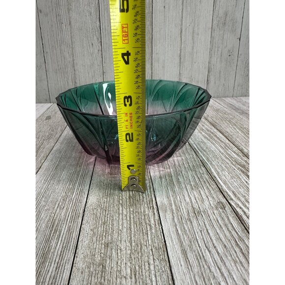 Vtg Anthropologie Glass Salad Fruit Bowl Purple Green Ribbed Set of 2 5.5" DIA - Picture 8 of 9